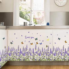 Pegatina romántica de Pared de lavanda púrpura de París, calcomanías de Pared de cintura, Pegatinas de Mural dulces, WT008 2024 - compra barato