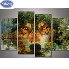 Hobby 3d bordado de diamante lobo floresta madeira 5d diamante ponto cruz de pintura completo quadrado decoração de parede conjunto com 4 peças 2024 - compre barato