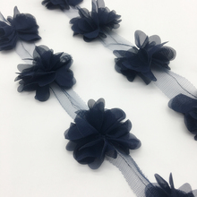 13pcs/yard 3D Navy blue Chiffon Cluster Flowers Wedding Dress Bridal Fabric Lace Trim Fabric DIY Sewing 2024 - buy cheap