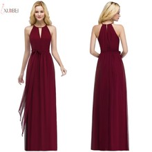 New Elegant Burgundy Green Chiffon Evening Dress Long 2019 Sleeveless A line Evening Gown robe de soiree 2024 - buy cheap