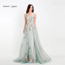 Lemon joyce Formal Evening Dresses Long 2020 Elegant V-neck Sleeveless Backless Appliques A-line Party Prom Gowns Plus Size 2024 - buy cheap