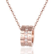 New Roman Numeral Cubic Zirconia Circle Pendant Necklace Titanium Steel  Rose Gold Wedding Necklaces For Women Collier 2024 - buy cheap