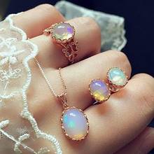 Vintage Opal Jewelry Sets For Woman Pendant Necklaces Choker Water Drop Earrings & Ring Gold Color Bohemia Wedding Gifts 2024 - buy cheap