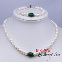 Conjunto de joyería de perlas de agua dulce clásica de Color verde a la moda, collar/pulsera conjunto de joyería accesorios dijes + envío gratis 2024 - compra barato