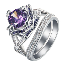 Juegos de anillos chapados en plata de alta calidad, distribución de regalo vintage para mujeres, circonita S925MALL azul púrpura, joyería de compromiso de boda 2024 - compra barato