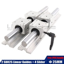 Guia linear sbr25 trilhos lineares apoio de eixo l200/300/400/500-1000mm e 4 blocos de rolamento lineares sbr25uu para peças de roteador cnc 2024 - compre barato