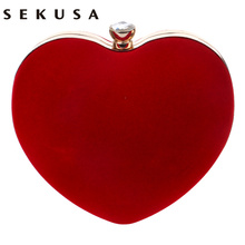 SEKUSA Velvet acrylic diamonds heart shaped red/black evening bags mini purse clutch with chain shoulder evening bag for wedding 2024 - buy cheap