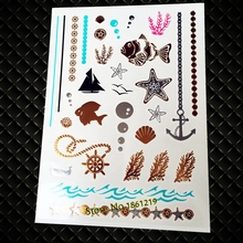 25 estilos-calcomanías impermeables con diseño de ancla de pesca en el mar, tatuaje para arte corporal, tatuaje temporal, estrella de mar falsa, timón dorado metálico 2024 - compra barato