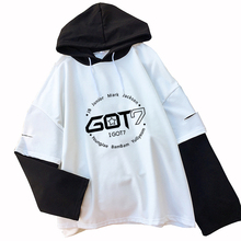 Outono feminino hoodies coreano kpop got7 carta impresso harajuku sweatshirts casual feminino feitiço cor costura topos solto outwear 2024 - compre barato