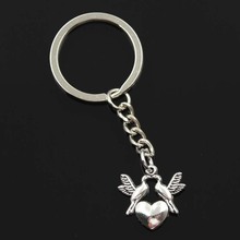 New Fashion Men 30mm Keychain DIY Metal Holder Chain Vintage Kissing Doves Birds Heart 21x21mm Silver Color Pendant Gift 2024 - buy cheap