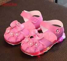2018 new girl baby led summer sandal flowers luminous lighting fists walking sandals girl slippers 2024 - buy cheap