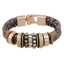 LEMOER Punk Fashion Snake Leather Bracelet for Women Men Gold Magnet Buckle with Crystal Beads Circle Bracelets Bangles bijoux 2024 - buy cheap