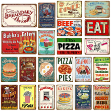 Fresh Mexican Fast Food Seafood Metal Tin Signs Vintage Plaque Beef Bread Pizza Wall Poster Breakfast Diner Home Kichen Decor 2024 - buy cheap