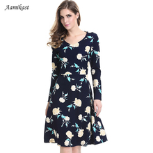 Aamikast-vestido feminino retrô com decote, manga longa, rockabilly, floral, túnica com laço, elegante, 2018 2024 - compre barato
