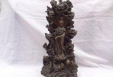 Usps para eua s1586 15 "bronze puro chinês 9 cabeça de dragão lótus kwan-yin quanyin estátua de buda 2024 - compre barato