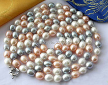 50" 12MM RICE WHITE GRAY PINK FRESHWATER PEARL NECKLACE 2024 - buy cheap