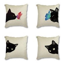 Домашний удобный чехол для дивана, Черный кот с принтом бабочки, льняная хлопковая наволочка, прочные подвижные Чехлы для дивана 2024 - купить недорого