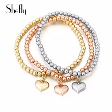 3pcs Gold  Mix Colors Small Heart Charm Bracelet 2019 Women Fashion Elastic Chain Jewelry Girl Party Gifts Dropshipping 2024 - buy cheap