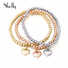 Pulseira elástica feminina 3 pçs corações pequenos, cores mistas de ouro, coração, joias para meninas, presente de festa 2019 2024 - compre barato