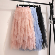 Summer Skirts Womens Fashion Irregular Mesh Tulle Skirt Elastic High Waist Mid Calf Tutu Long Skirt Women 2020 Ladies Skirts 2024 - buy cheap