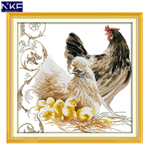 NKF Chicken Family Animal Pattern Handmade Craft Needlework Cross Stitch Embroidery Kit Cross Stitch for Home Decor 2024 - buy cheap