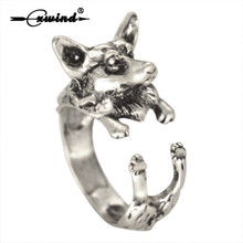 Cxwind Antique Bronze Wolf Boho Chic Welsh Corgi Dog Ring Animal English Dog Ring Hippie Knuckles Rings for Women Jewelry 2024 - buy cheap