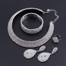 Gargantilha colar de cristal de strass, venda quente de colar, brincos, pulseira e anel, conjuntos de joias de casamento, acessórios de casamento 2024 - compre barato