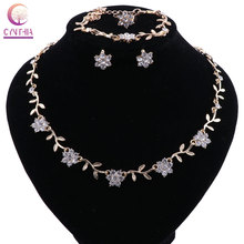 Elegante collar de flores de cristal de Color dorado con diseño de flor, pendientes nupciales, juegos de joyas para mujer, graduación, boda, joyería de Navidad 2024 - compra barato