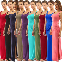 High Stretch Tank Robe Elegant Women Sexy Dress Summer 2019 O-neck Sleeveless Slim Maxi Dress Hem Split Long Dress Vestidos 2024 - buy cheap