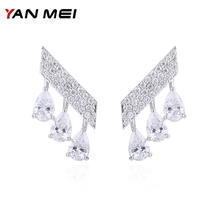 YANMEI Rhombus Stud Earrings For Women Cubic Zirconia Water drop Simple Full Crystal Fashion Jewelry YME7777 2024 - buy cheap