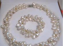 Women Jewelry set 10mm white baroque pearl 2 rows necklace bracelet gold beads AAA Cultured freshwater pearl 17'' 43cm 2024 - buy cheap