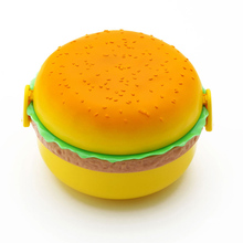 Criatividade plástico crianças hamburger bento almoço caixa de armazenamento recipiente de alimentos com garfo isolamento lancheira bento contêiner 2024 - compre barato