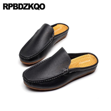 Outdoor Men Sandals Leather Summer Slippers 2021 Black Breathable Italian Loafers Closed Toe Designer Mules Slip On Shoes Slides 2024 - buy cheap