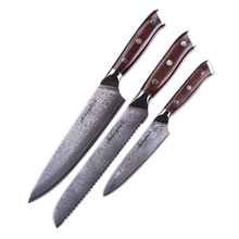 Juego de cuchillos de cocina Vg10, utensilio profesional de acero de Damasco, para Chef, herramienta de cocina con mango de madera, 3 unidades 2024 - compra barato