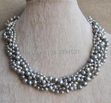 Wholesale Pearl Jewelry - 18 Inches Gray Color 5 Rows 3-8mm Genuine Freshwater Pearl Necklace - Handmade Wedding Jewelry. 2024 - buy cheap