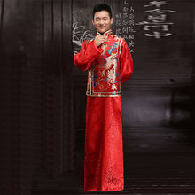 Vestido de noivo cetim cheongsam masculino, vestido oriental qi pao china, vestido de manga longa, antiguidades tradicionais chinesas 2024 - compre barato