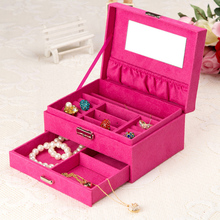 Fashion women jewelry gift box display organizer Flannel wood Rings Necklace Earrings carrying cases casket boxes free shipping 2024 - buy cheap