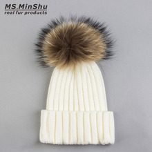 Gorro de invierno con pompón de piel para adulto, Gorro con pompón de zorro, Unisex 2024 - compra barato