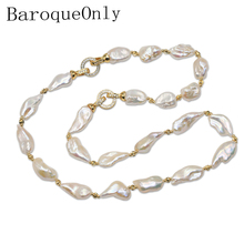 Colar barroqueonly biwa freeform branco natural água doce elongate colar pulseira de corrente suéter cadeia três modos de usar 2024 - compre barato