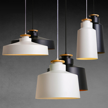 Criativo de madeira e27 pingente luzes 110 v 220v para personalidade decoração madeira & metal abajur lâmpada pendurada branco preto luminária