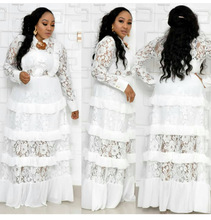 2020 new elegent  style african women's Lace stitching plus size long dress XL-XXXL 2024 - buy cheap