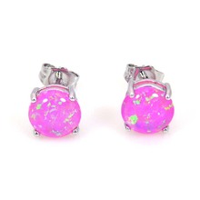 Pendientes de ópalo de fuego bohemios para mujer, aretes con cierre de doble cara, redondos y plateados, color rosa, EF171106003 2024 - compra barato