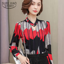 2021 Fashion Print Chiffon Blouse Women Shirt Long Sleeve Plus Size Women Tops Stripe OL Blouse Women's Clothing Blusas 0092 30 2024 - buy cheap