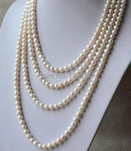 Оптовая продажа жемчужное ожерелье, длинное жемчужное ожерелье 90 дюймов 7-8 мм Ожерелье из натурального пресноводного жемчуга белого цвета, подарочные украшения для вечеринки. 2024 - купить недорого