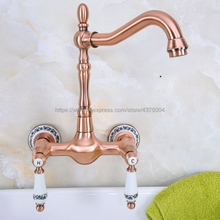 Antique Red Copper Bathroom Basin Sink Faucet Vessel Tap Mixer Tap Dual Handles Wall Mounted Nnf953 2024 - buy cheap