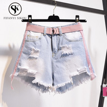 Fashion Ripped High waist Denim Shorts women Summer Casual Shorts Jeans women Loose Plus size 5XL Wide leg Short Pants With Belt 2024 - buy cheap