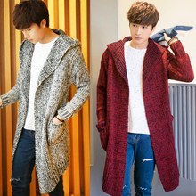 Cardigã com capuz masculino, casaco longo com capuz, suéter casual para homens, novo cardigã quente de inverno, casaco 3xg 2024 - compre barato