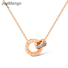 JeeMango Classic Design Mosaic Cubic Zirconia Double Circle Pendant Necklace Stainless Steel Wedding Necklaces Jewelry N17032 2024 - buy cheap