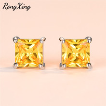 RongXing Simple Fashion Square Stud Earring Silver Color Multicolor Crystal Zircon Wedding Earrings for Women CZ Stone Jewelry 2024 - buy cheap