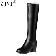 ZJVI-botas altas hasta el muslo con tacos cuadrados para mujer, botas hasta la rodilla con punta redonda negra, zapatos de talla grande 4-10, para invierno y otoño, 2021 2024 - compra barato